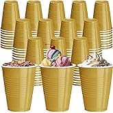 cssopenss 120 pcs 16 oz Gold plastic cups Happy New Year plastic Disposable Cups Gold Party Cups for drinking Tastings served Snacks Barbecues Picnics