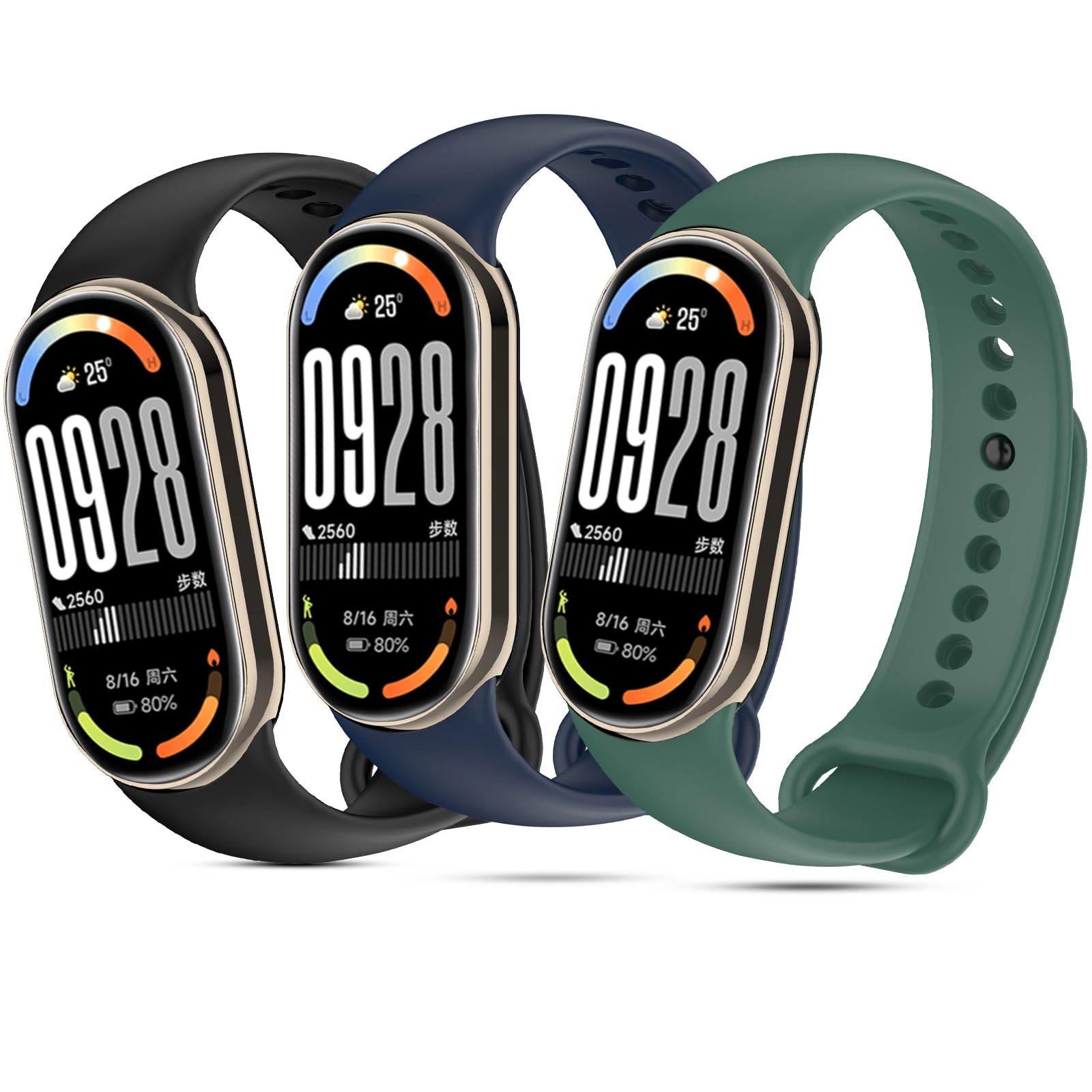 Xisair 3 Straps Compatible With Xiaomi Band 9, Xiaomi Band 8 Silicone Sports Strap, Breathable, Waterproof Replacement Strap for Miband 8 and Miband 9, Quick Release Strap