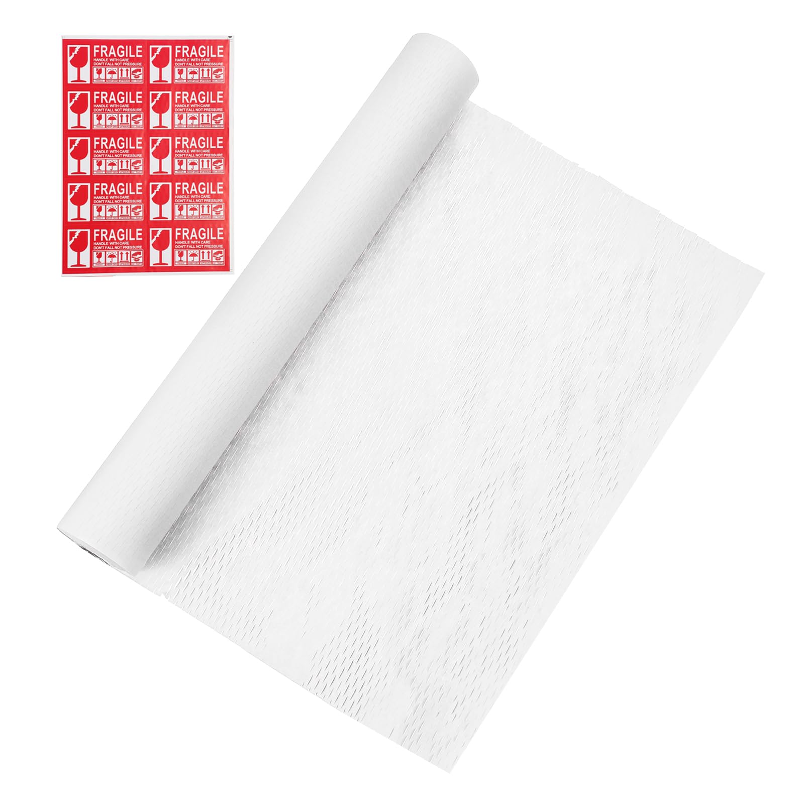 PATIKIL 20" x 105' Honeycombs Packing Paper, Packing Paper Wrap Sheets Roll with Fragile Stickers for Moving Packaging Shipping Supplies Protective, White