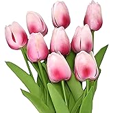 Tumhorn 10 Pcs Rose Red Artificial Tulip Silk Fake Flowers 13" for Home Office Wedding Decor Arrangement Bouquet Faux Flowers for Decoration