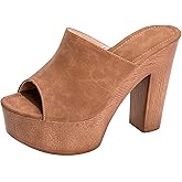 GUNIYIFS Womens Chunky Heeled Sandals Peep Toe Platform Sandals Summer Dressy Mules Block Slip On Slide High Heel Sandals