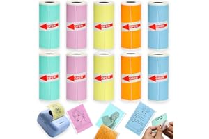 10 Rolls Colorful Mini Thermal Printer Paper Refill for Most Mini Thermal Printers, 57 x 25mm Thermal Sticker Paper Rolls for