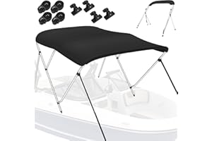 PuroShelt Bimini Tops for Boats, 900D Polyester Bimini Topy, 2 Rear Support Poles and Storage Boot, 4 Adjustable Nylon Straps
