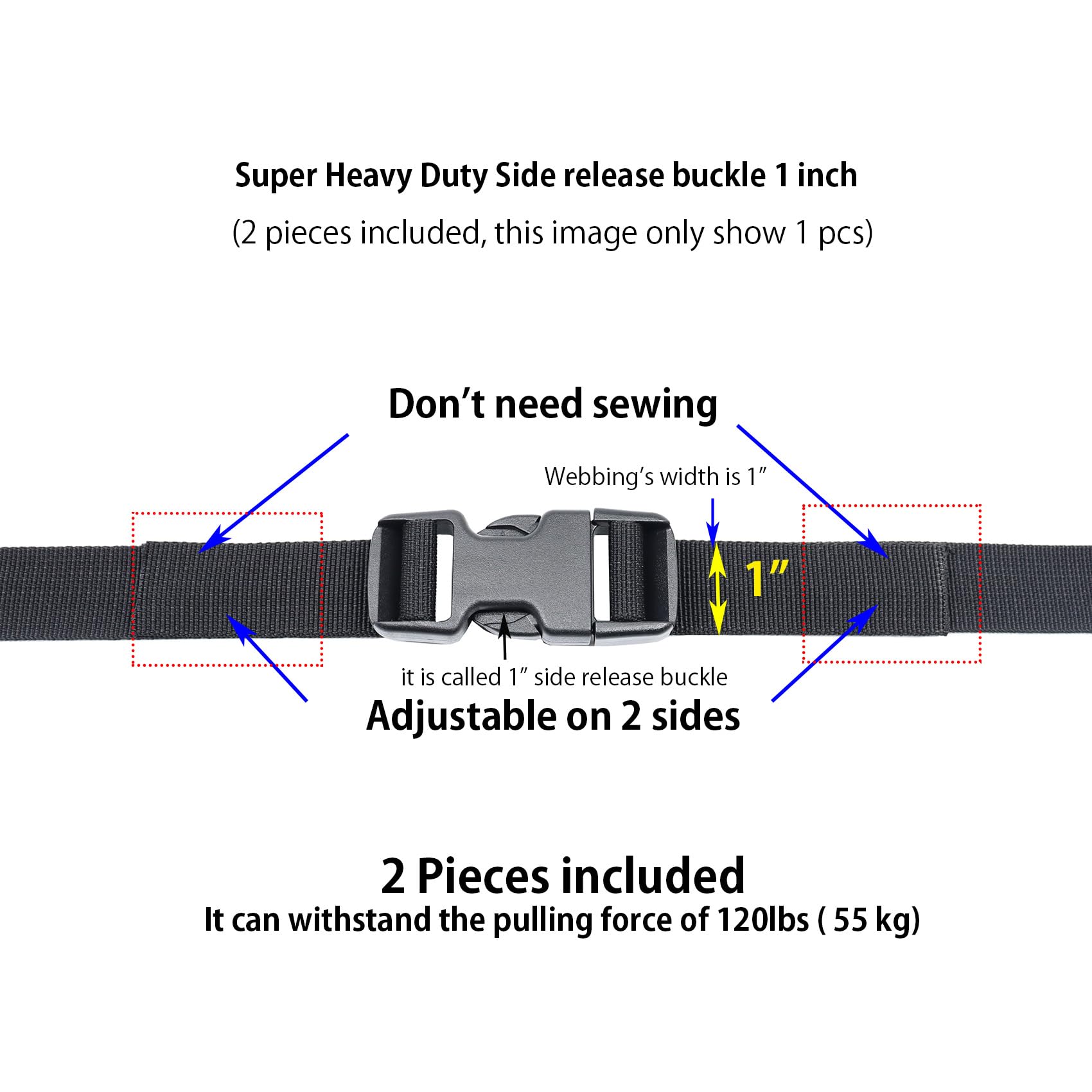 Quick Side Release Buckles 1 Inch Super Heavy Duty Plastic Snap Clips Clasps 25mm Backpack Strap Replacement Buckle 2 Sets Dual Adjustable Duraflex Buckle