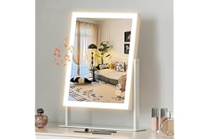 Hansong Vanity Mirror with Lights 11.8"x9.8" Lighted Makeup Mirror with Bluetooth Speaker Smart Touch Control LED Mirror with