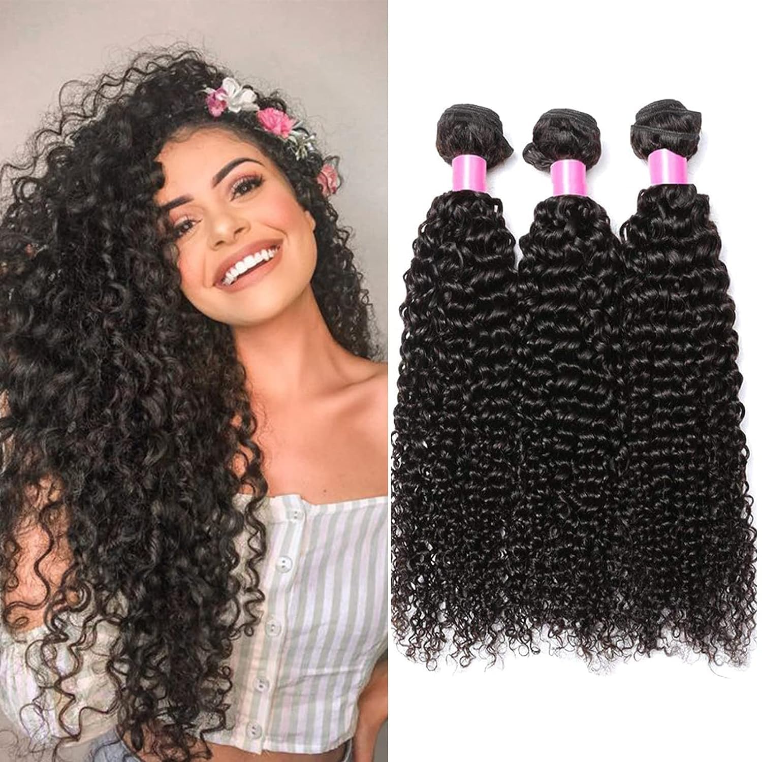 Curly Brazilian Weaves Human Hair - 26 Inches - Brazilian Hair Bundles - 50g/Bundle (150g Total)-Natural Virgin Human Hair Bundles — image 1