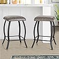 ALPHA HOME 26" Bar Stools Counter Height Bar Stools with Footrest PU Leather Backless Kitchen Dining Cafe Chair with Thick Cushion & Sturdy Chromed Metal Steel Frame Base for Indoor,Grey,2PCS