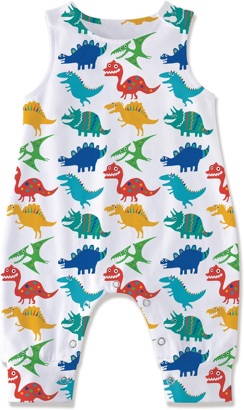 Kids4ever Newborn Baby Romper Dinosaur Shark Animal Jumpsuit Sleveless Bodysuit Summer Outfits for 3-24M Girls Boys