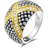 UNY JEWEL Jewelry Pave Dots X Bar Two Tone Ring with Pave CZ Unique Design With Sparkling Stones Perfect For Women's Fashion
