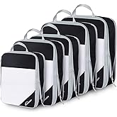 Compression Packing Cubes, 5 Set Packing Cubes for Travel Compression, Lightweight Compressible Package Organizer for Carry On and Suitcases, Black