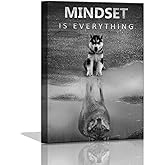 Modern Motivational Bedroom, Mindset is Everything Inspirational Wall Art for Office Wolf Motto Artwork Wall Decor Black and White Canvas Framed 12x16inch