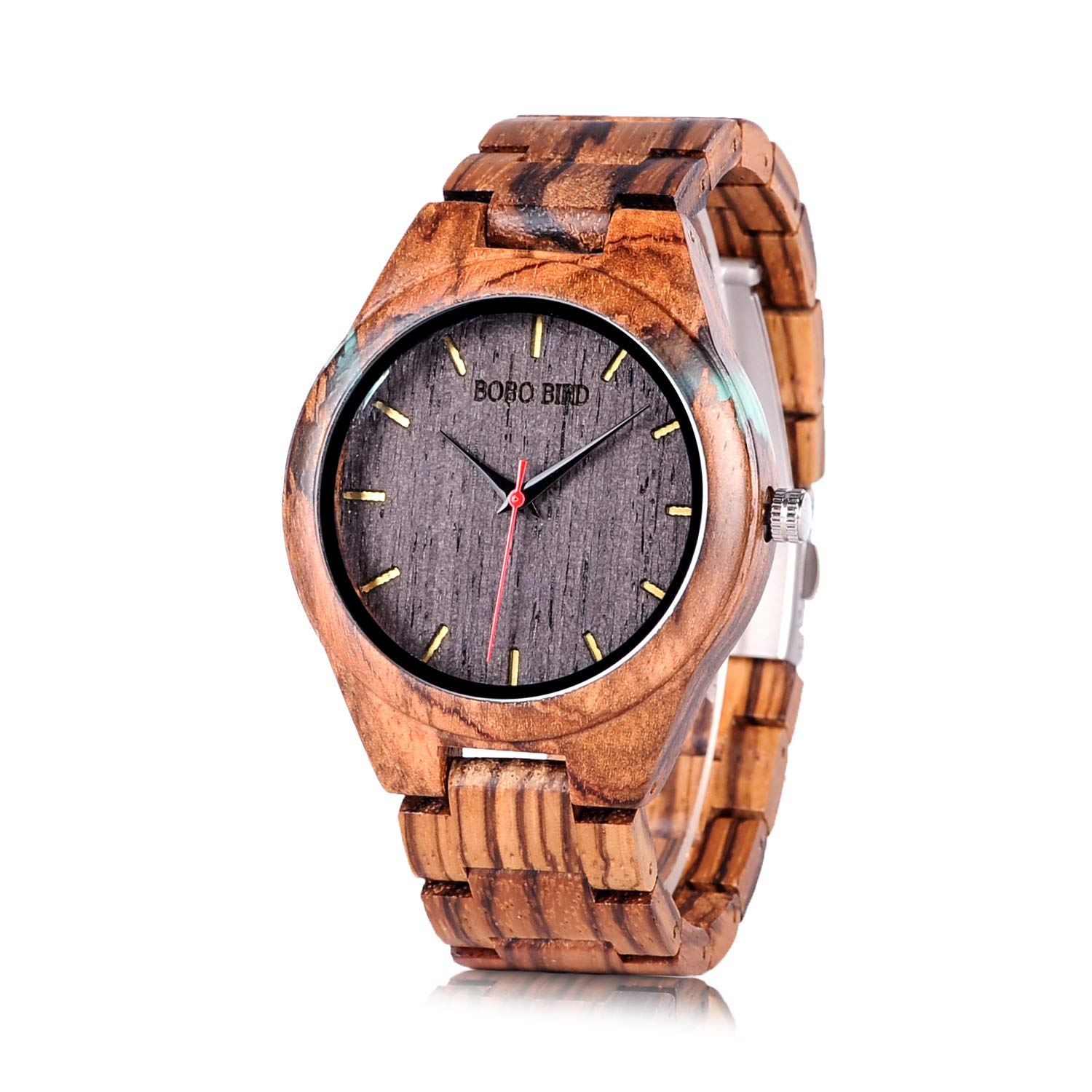 BOBO BIRD Special Design Mens Wooden Watches Sport Quartz Timepieces (Black face)