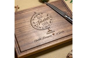 Walnut Artisan Personalized Cutting Boards, Custom First Grade Teacher Gift Idea, Wood Engraved Charcuterie Board for Educato