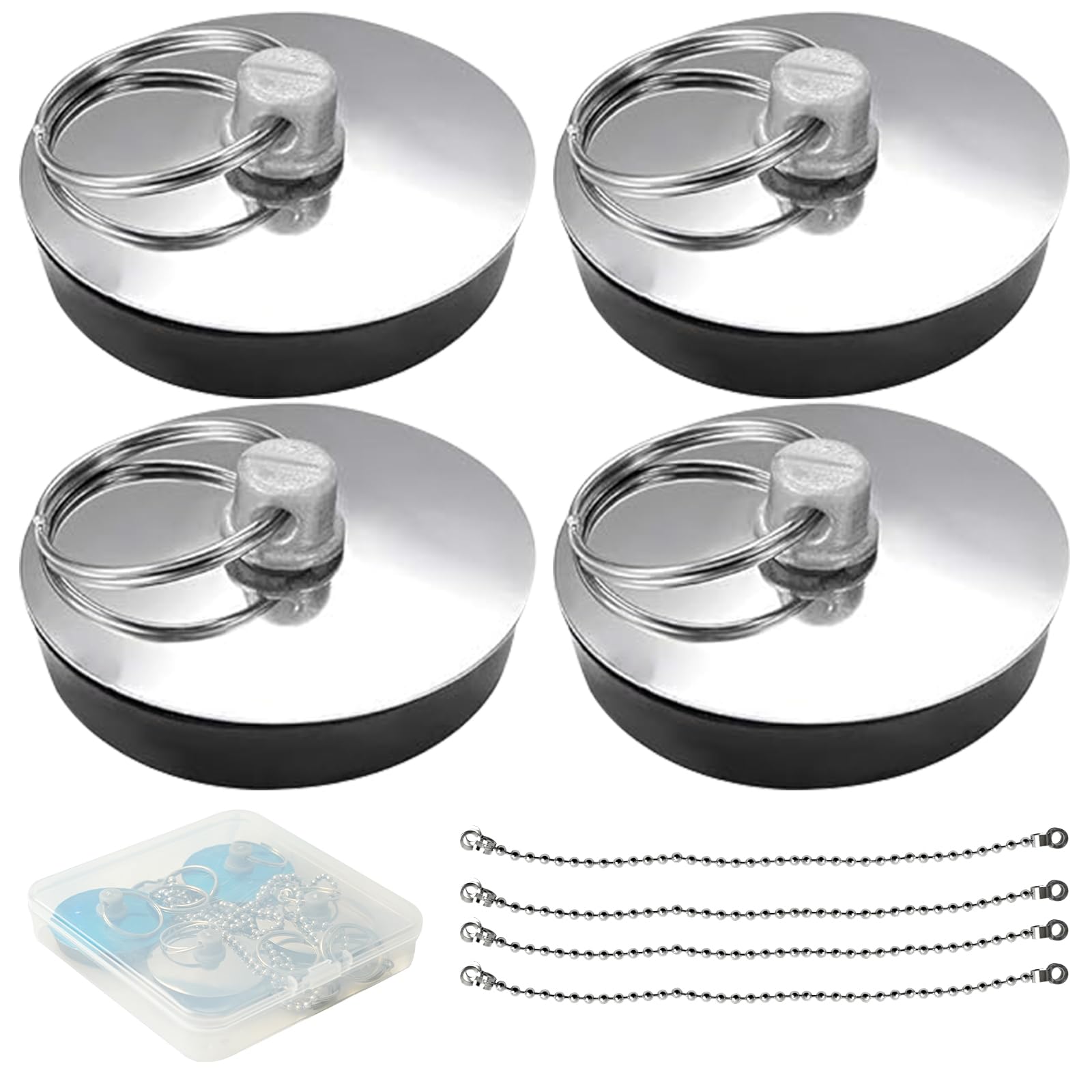 FINEASY 4 PCS Universal Sink Plug, Kitchen Plug for Sink, Sink Plug Replacement, Bath Plug and Chain for Kitchen Sink, Bathroom Sink(Size 1.30-1.45in, Chain 11.8in)