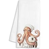 FTKBGHY Funny Octopus Hand Towels for Bathroom, Octopus Bathroom Decor, Coastal Ocean Animal Decorative Hand Towels for Washroom Restroom Powder Room, 16x24 Inch