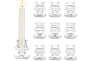 Hewory Glass Taper Candle Holders: 10PCS Clear Candle Holder Candlestick Holders, Crystal Ribbed Candle Sticks Holder Decor for Table Centerpiece Wedding Advent Wreath Christmas Thanksgiving Dinner