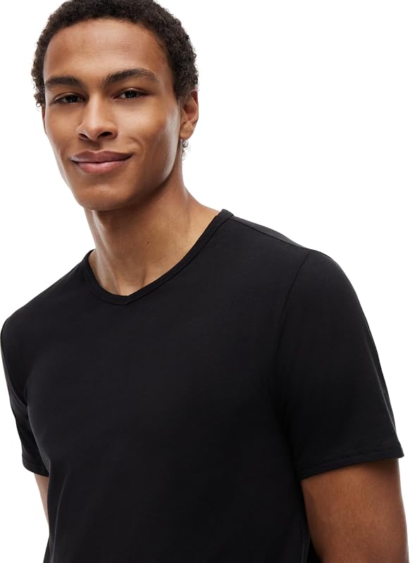 T-Shirts Manches Courtes Lot de 3 Homme Stretch Col en V, Multicolore (Black/White/Grey Heather), M — photo 5 sur 8