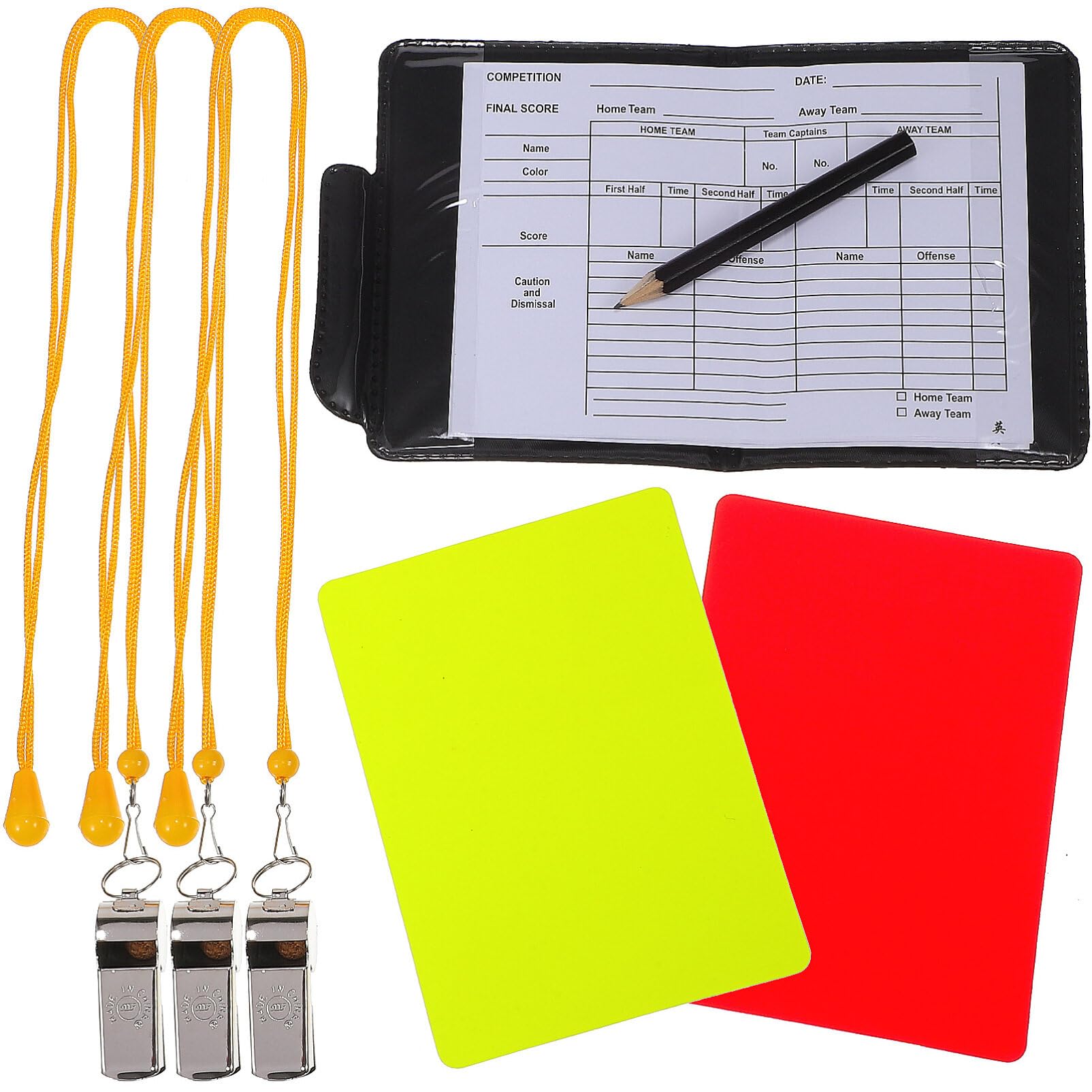 BESPORTBLE Soccer Referee Kit, Football Soccer Referee Wallet Notebook with Red Card Yellow Card and Metal Referee Whistle Referee Accessories for Football Soccer Sport