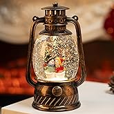 Snow Globe Christmas Decorations Snowman, Musical Glitter Christmas Snow Globes Light Up Lantern 6H Timer USB Lined/Battery, Christmas Village Snowman Snow Globe Decor Gifts