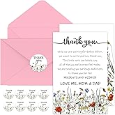 Chuangdi 50 Sets Baby Shower Thank You Cards with Envelopes and Sticker 50 Baby Shower Appreciation Greeting Cards Gratitude Gift for Guest(Wildflower)