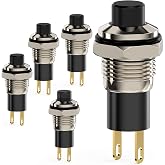 DIYhz Push Button Switch, Self-Locking Mini Switches Latching 10mm Round DC24V 0.5A Black Cap 5PCS