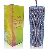 XMYAINA 20oz Bling Diamond Tumbler with Lid and Straw Studded Skinny Tumbler Stainless Steel Vacuum Insulated Water Bottle Double Wall Iced Coffee Mug Reusable Glitter Cups (Purple AB)