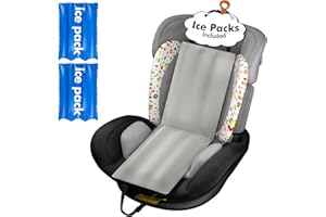 Hipsignal Car Seat Cooling Pad, Stroller Cooler with 2 Ice Pack for Car, Long-Lasting Cooling, Sun and Heat Shield Car Seat Cooler for Babies, Toddler, Food and Pets, Gray