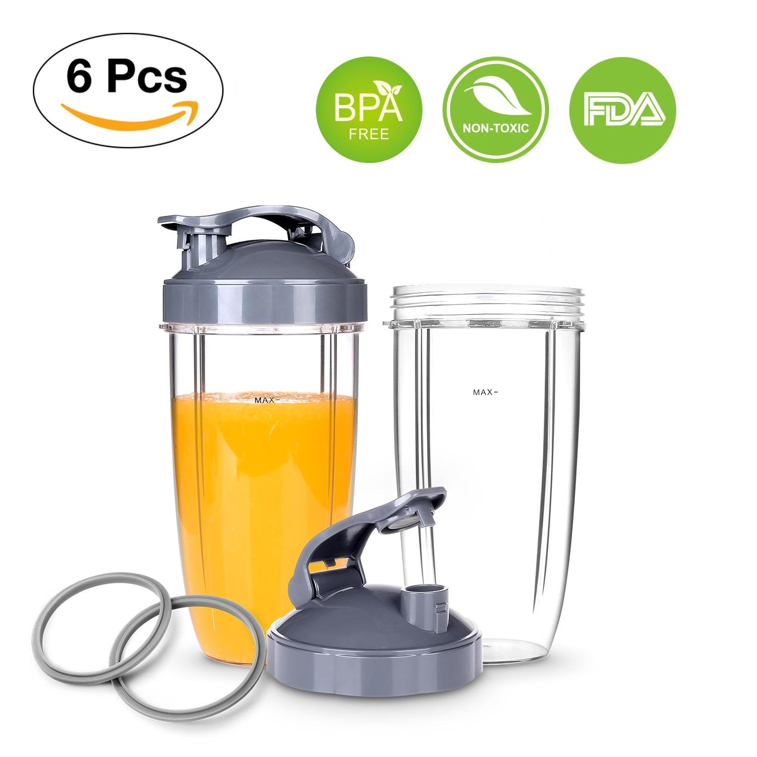 Replacement Cups with Flip Top ToGo Lid for NutriBullet 6piece High