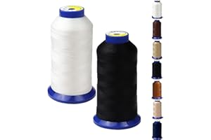 PESTOR Bonded Nylon Thread for Sewing Leather,Upholstery,Jeans and Wig; #69 T70 Size 210D/3 1400 Yards (Black+White)