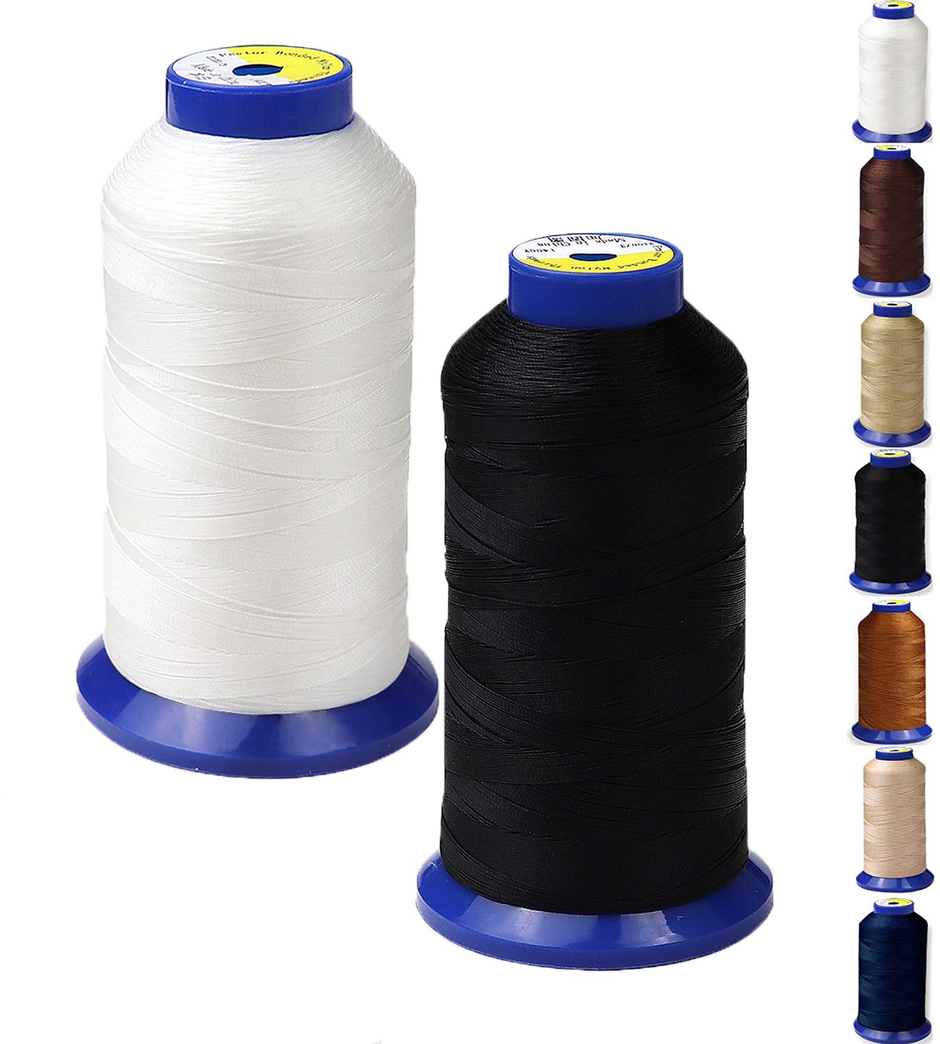 Bonded Nylon Thread for Sewing Leather,Upholstery,Jeans and Wig; #69 T70 Size 210D/3 1400 Yards (Black+White)