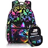 Cat Backpack for Girls Cute Cat School Bookbag for Kids Fashion Colorful Animal Theme Backpack for Girls Schoolbag with Waterproof Zippered Pocket Travel Hiking Everyday Use