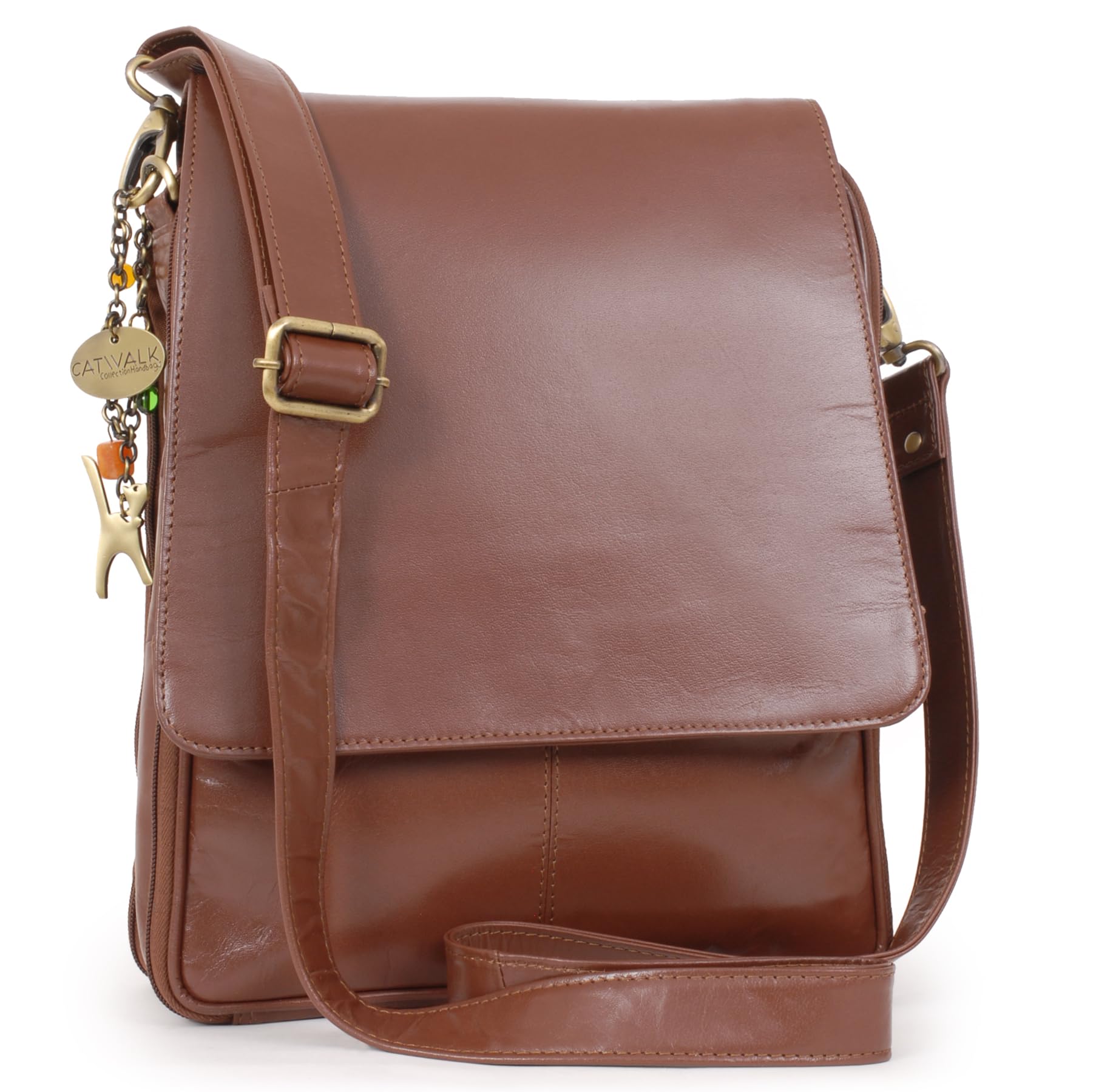 Catwalk Collection Handbags - Women's Leather Cross Body Bag - Large Messenger - A4 Size Office Work Bag - City - Brown