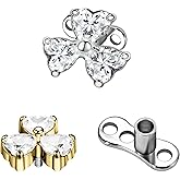 AccGin 2Pcs Cubic Zirconia Dermal Anchor Tops and Base Surgical Steel Dainty Crystal Microdermals Body Piercings Studs Punk Personalized Jewelry Gifts for Women Hypoallergenic Silver Gold 14G
