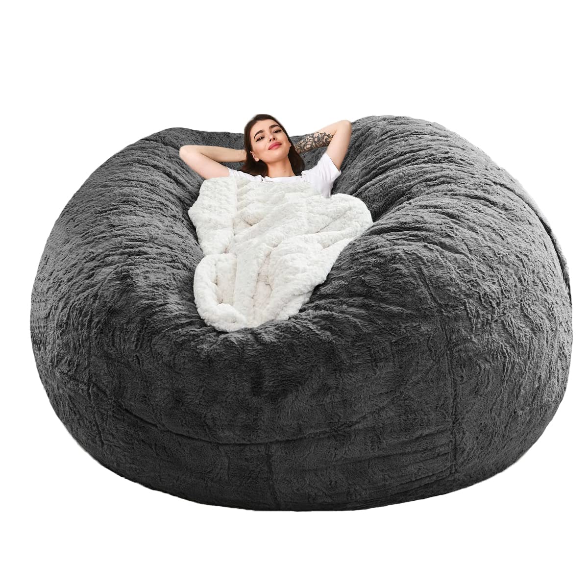 Photo 1 of Halatua Bean Bag Sofa Cover (Dark Gray, 6FT(D153*H65cm) ONLY Cover)