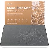 XMarrat Extra Large Stone Bath Mat Large, 31.5'' x 19.7'' Diatomaceous Earth Non-Slip Stone Shower Mat, Super Absorbent Diatomite Stone Mats for Bathroom, Quick Drying, Easy to Clean (Dark Gray)