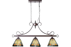 ARTZONE Tiffany Pendant Light Pool Table Light[3 Lights][33''Wide*Adjustable Height] Antique Stained Glass Chandelier Tiffany Pendant Light for Kitchen Island Dining Room/Billiard Room Light
