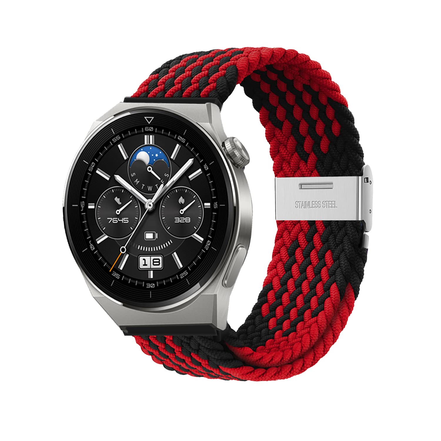 Niboow 22mm Strap for Huawei Watch GT 5 46mm/GT 5 Pro 46mm/GT 4 46mm/GT 3 Pro 46mm/GT 3 46 mm/GT Runner/GT 2 46 mm, Nylon Braided Watch Bands for Huawei Watch 4/Watch 4 Pro/Watch Buds - Black/Red