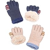 Winter Gloves for Boys Girls - Kids Warm Knit Thermal Cable Knitted Gloves Wool Fleece Lined Mittens for Cold Weather