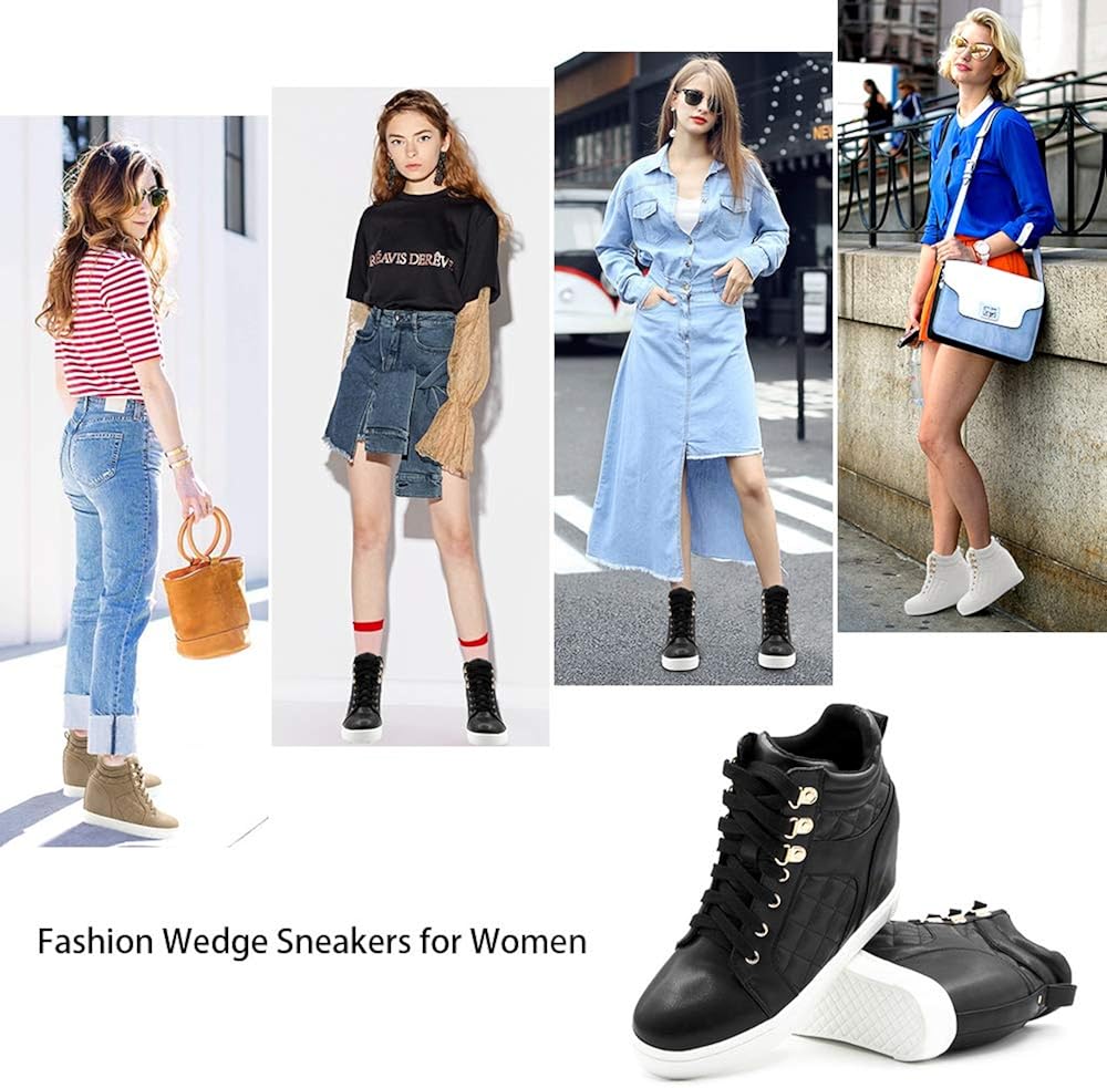  | Athlefit Women's Hidden Wedge Sneakers Shoes Lace Up Fashion Wedge Sneakers | Fashion Sneakers