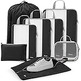 Gonex Expandable Mesh Packing Cubes - 8 Set Compression Organizer for Travel Essentials with Toiletry, Laundry, Shoe & Cable Bags - Black
