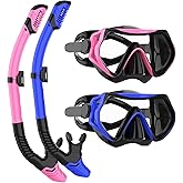 Snorkeling Gear for Adults, JRing Snorkel Mask Set with 180 Degree Tempered Glass Anti Fog Goggles Scuba Dry Top Snorkel for Swimming, Scuba Diving Mask for Men Women