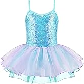 Zaclotre Little Girls Sequin Leotard Sparkly Strap Ballet Leotards Tutu Dress Ballerina Outfit Dance Costume for Kids