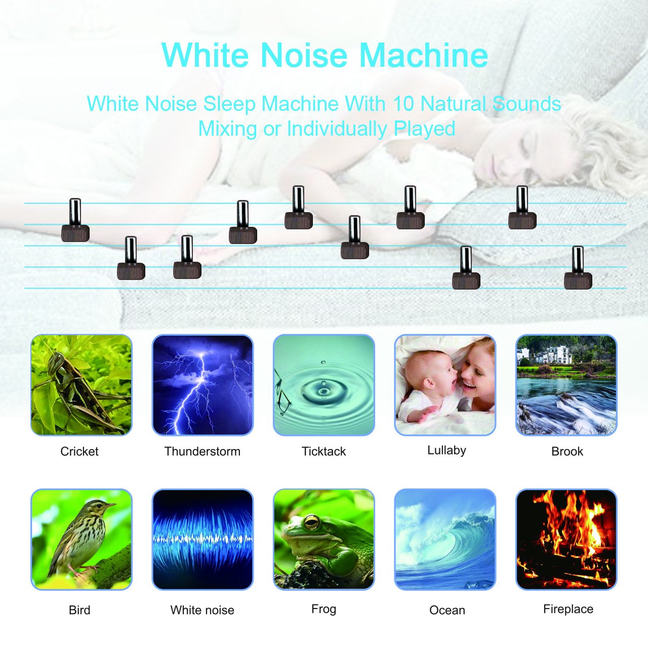 White Noise Machine, Olago Mixed Sound Sleep Spa Machine for Insomniac, Yoga, Working, Speech Privacy and Baby Nursery - Bluetooth Speaker with 10 Natural Soothing Sound