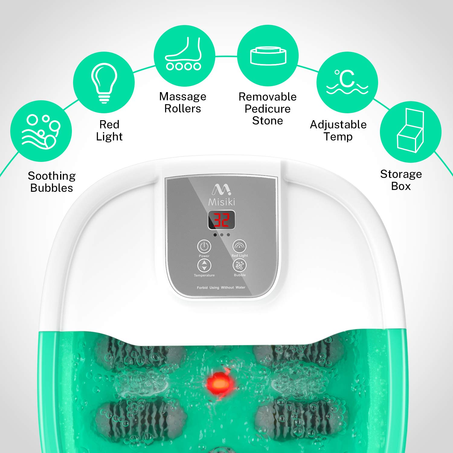 Foot Spa Misiki Foot Bath Massager with Heat Bubbles Vibration Red Infrared Light and Auto Shut-off, 4 Massage Rollers and Pedicure Stone for Tired Feet, Shiatsu Massage to Relieve Stress Muscle Pain: Beauty
