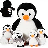 Aoriher 7 Pcs Penguin Stuffed Animal Plush 14 Inch, Black White | Mommy with 4 Babies and 2 Eggs, Penguin Toys for Family Kids, Christmas Gift Exchange Favors