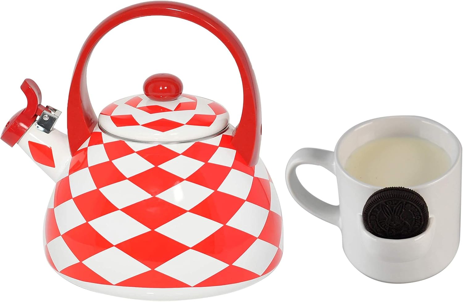 HomeX Red Checkered Whistling Tea Kettle, Cute Animal
