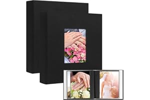 4x6 Photo Albums 72 Pockets 2Packs, Small Photo Album 4x6, Mini Photo Album 4x6, Aevdor Small Photo Album Linen Cover with Front Window, Mini Photo Books for 4x6 Baby Wedding Family Pictures (Black)