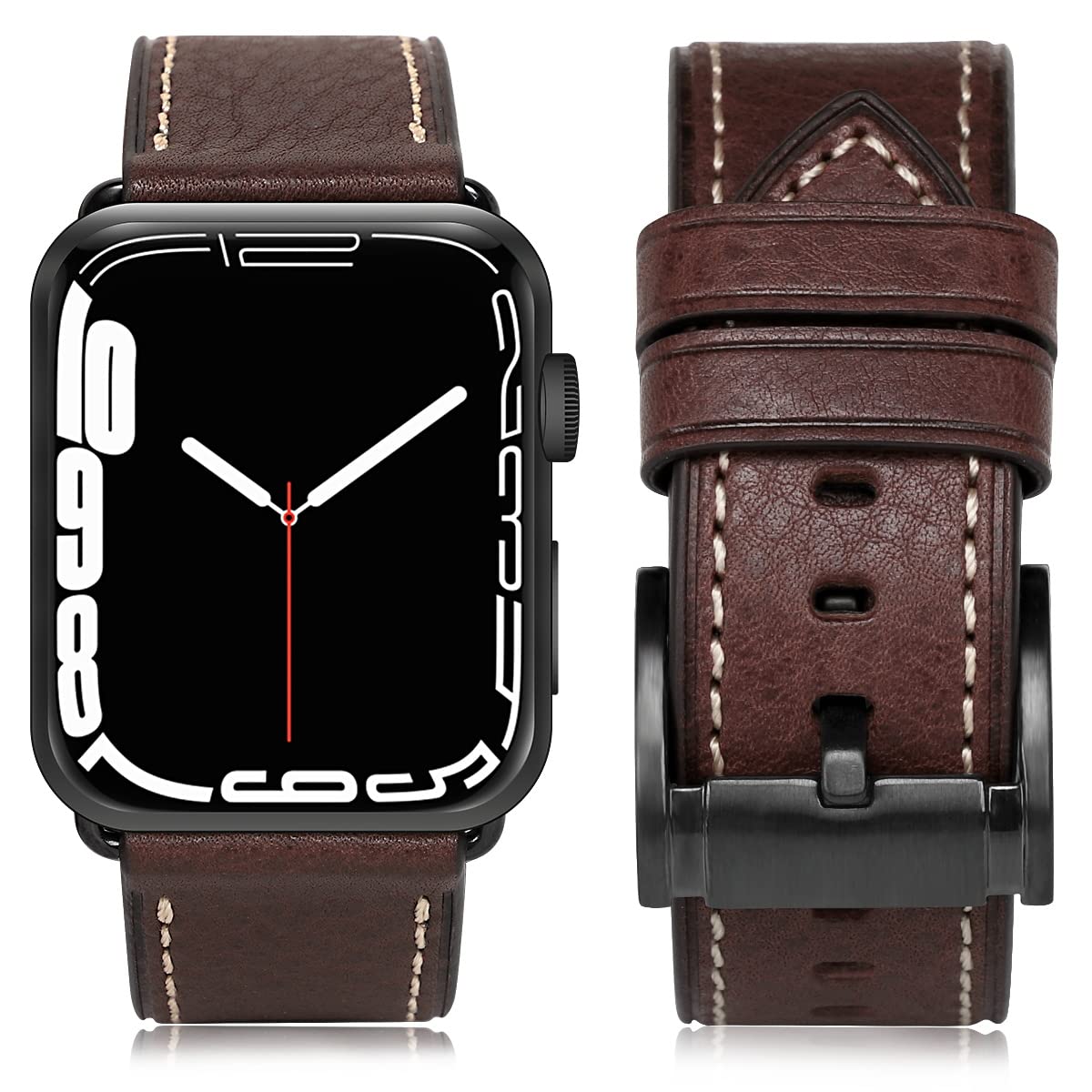 HUAFIY Leather Strap for Apple Watch Strap 49mm 45 mm 44 mm 42 mm , Men's Replacement Original Leather Strap for iWatch Series 7/ 6/ 5/ 4/ 3/ 2/ 1