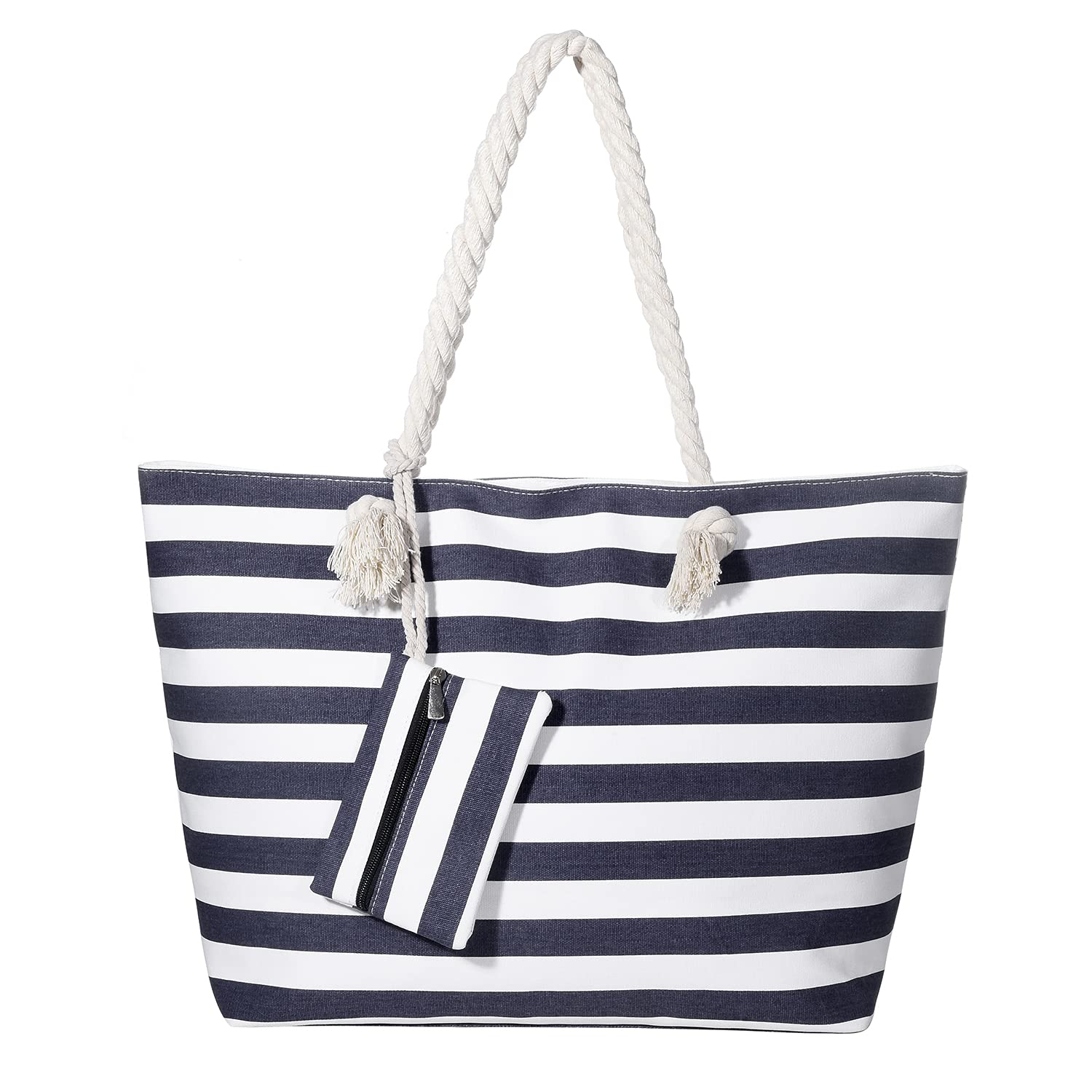 MASADA Large beach bag water resistant with zip Striped dark blue