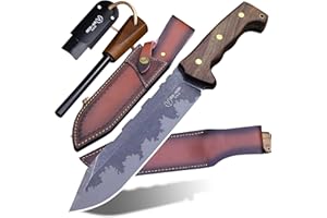 BA-KOR DC53 Steel 38CM (15.2IN) Full Tang 6mm Thick Fixed Knife+Sheath&(5.9IN) Cerium Igniter, Suitable for Outdoor Hunting, Camping, Survival Exploration, EDC